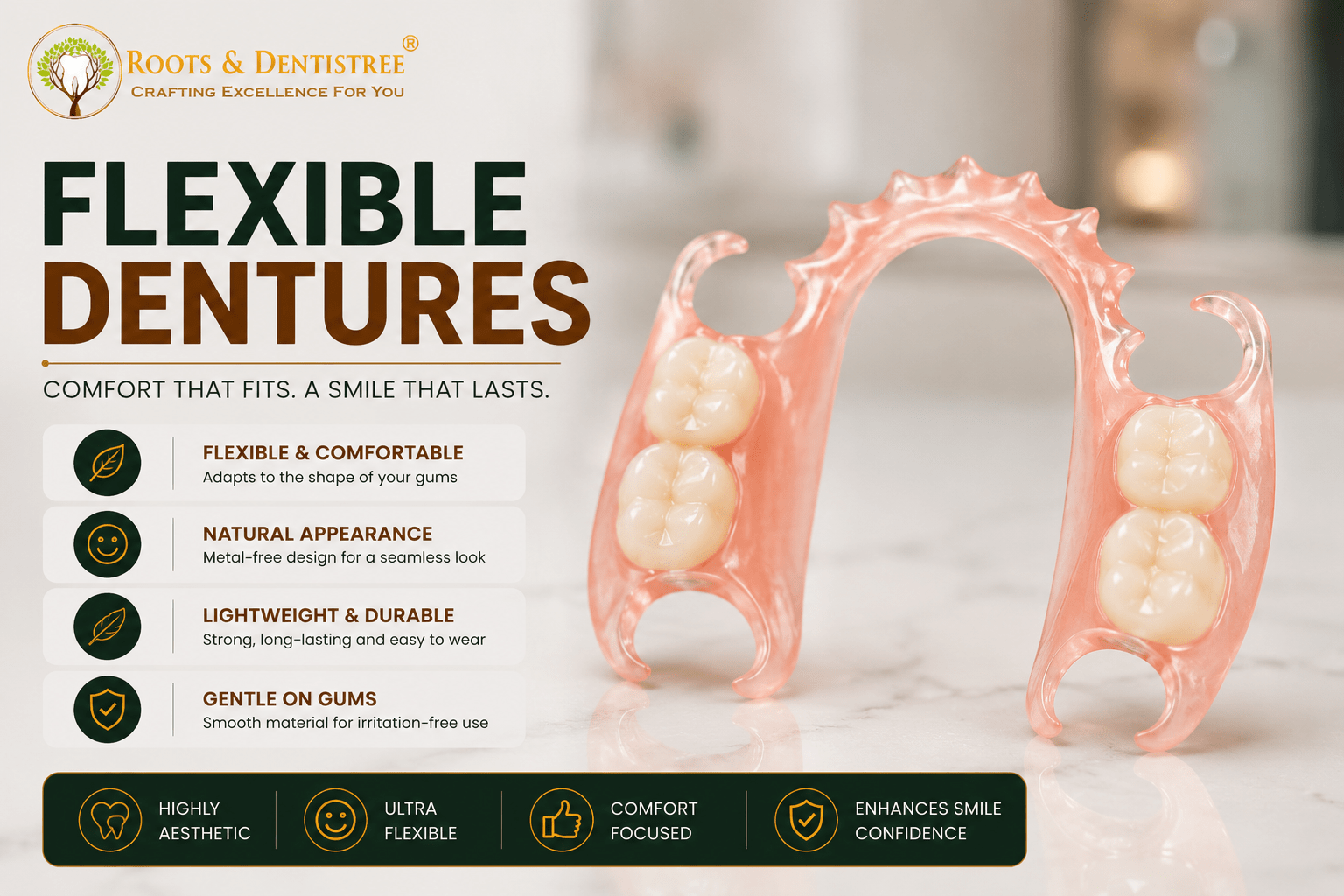 FLEXIBLE DENTURES@ ROOTS & DENTISTREE