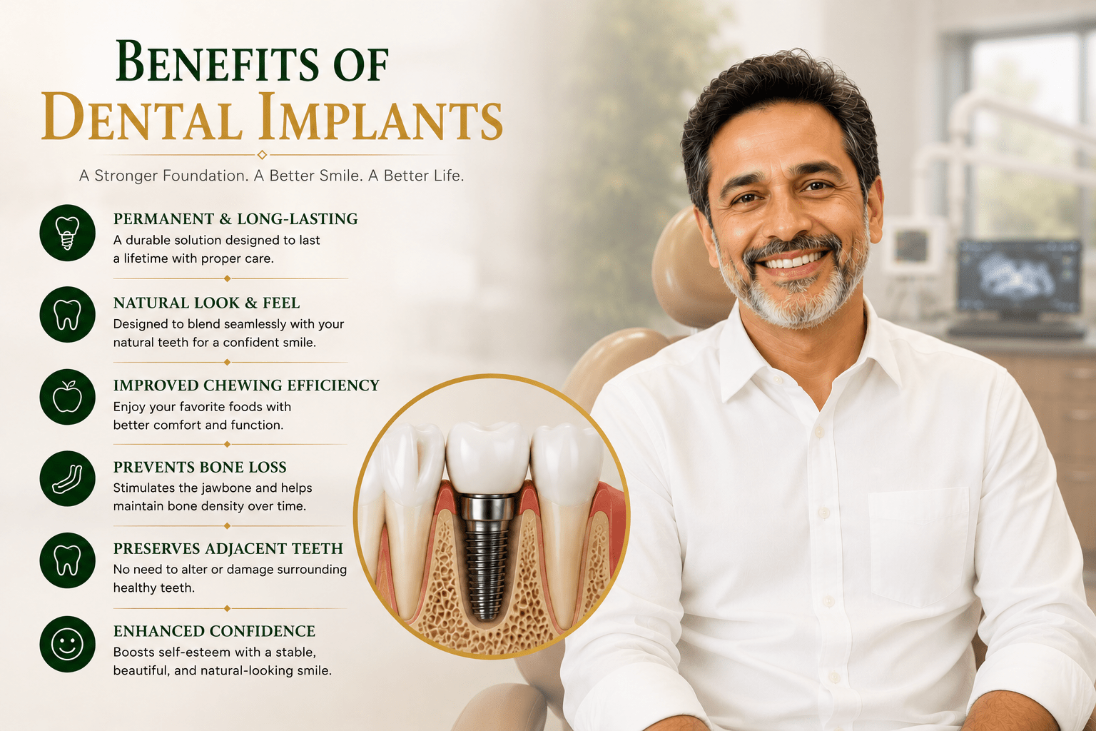 BENEFITS OF DENTAL IMPLANTS @ ROOTS & DENTISTREE