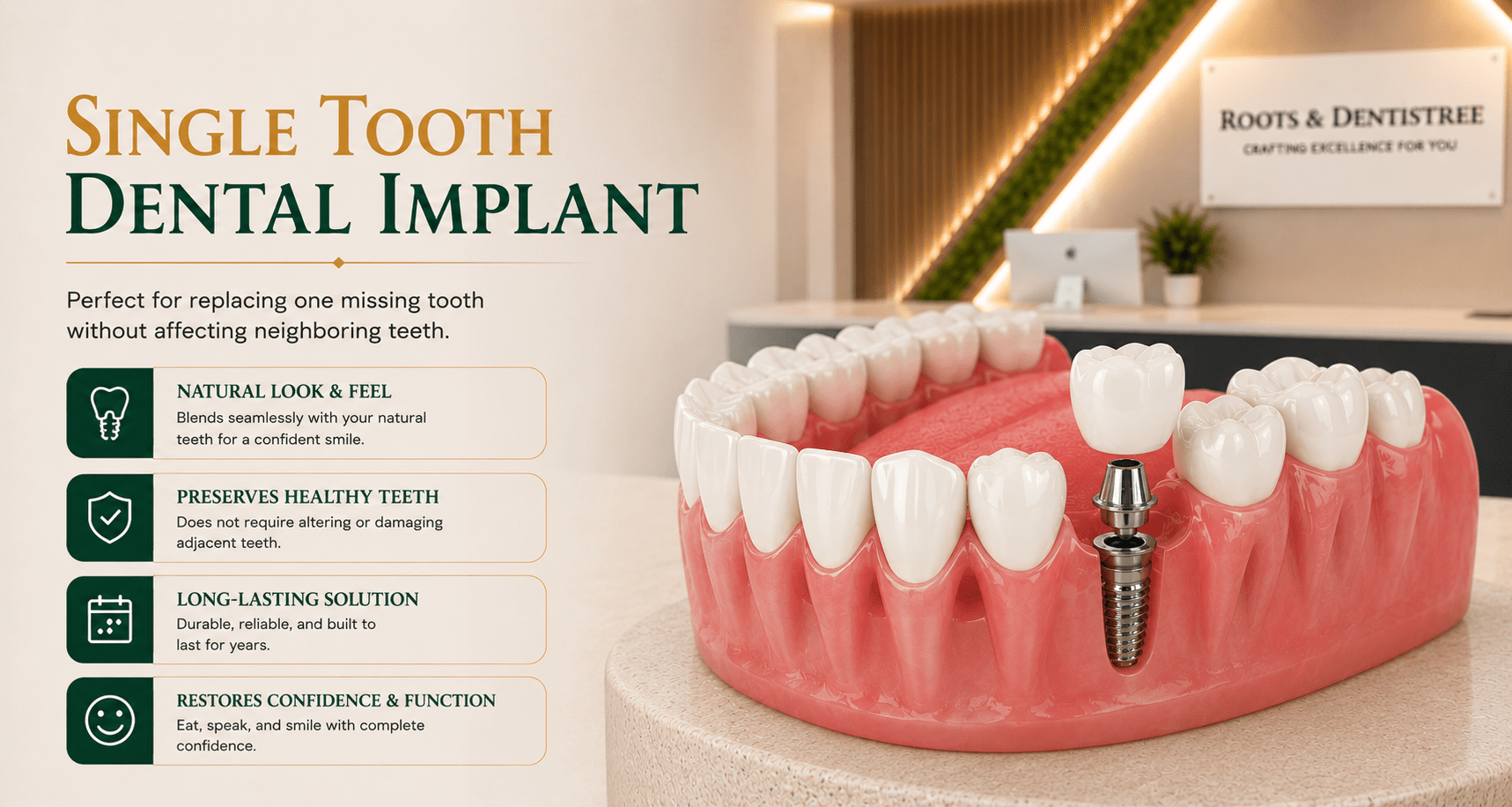 Single-tooth dental implant @ ROOTS & DENTISTREE
